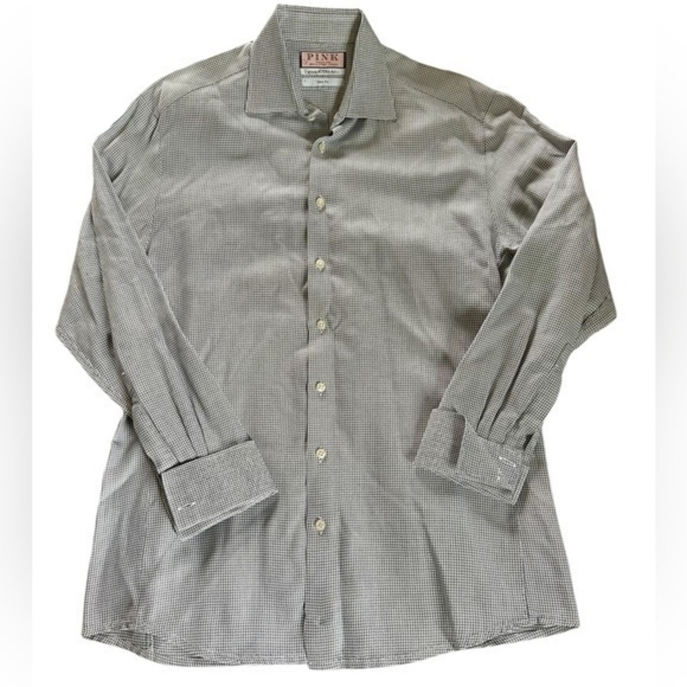 PINK Thomas Pink Slim Fit Long Sleeve Button Up Shirt - Mens Size 16/41 cm Gray